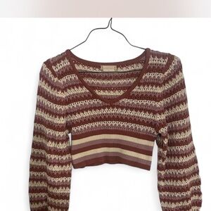 Altar'd State Brown and Cream Striped Sweater